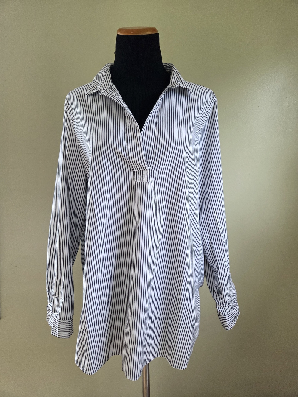 J. Crew Blue and White Striped Long-Sleeve V- neckline Tunic Shirt Size XL